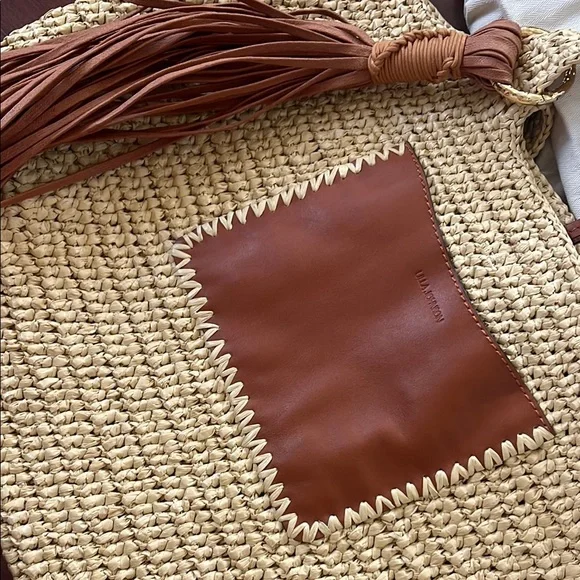NEW Ulla Johnson Kamari Raffia and Leather Tassel Tote - Picture 5 of 6